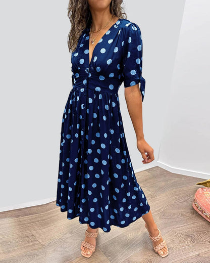 Melody™ - Polka Dots V-Neck Dress