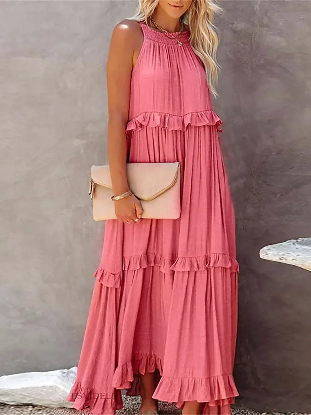 Emilia - Halter Ruffle Maxi Dress