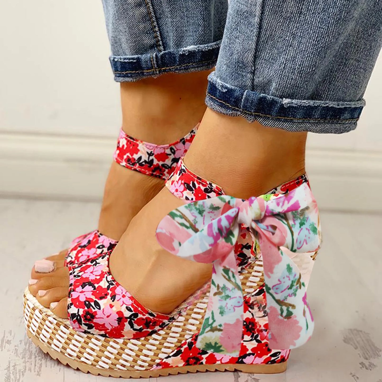 Emma - Floral Wedge Sandals