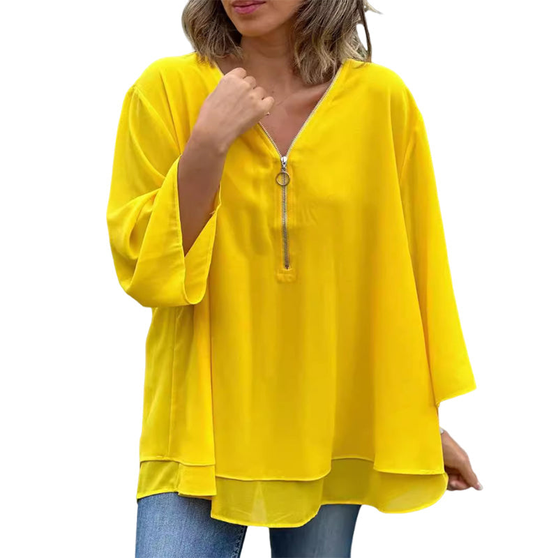 Heidi™ - V-Neck Flowy Zipped Top