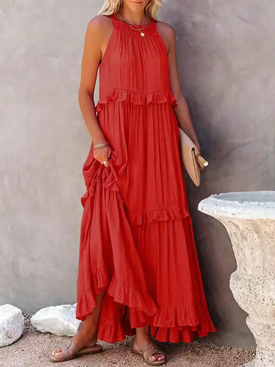 Emilia™ - Halter Ruffle Maxi Dress